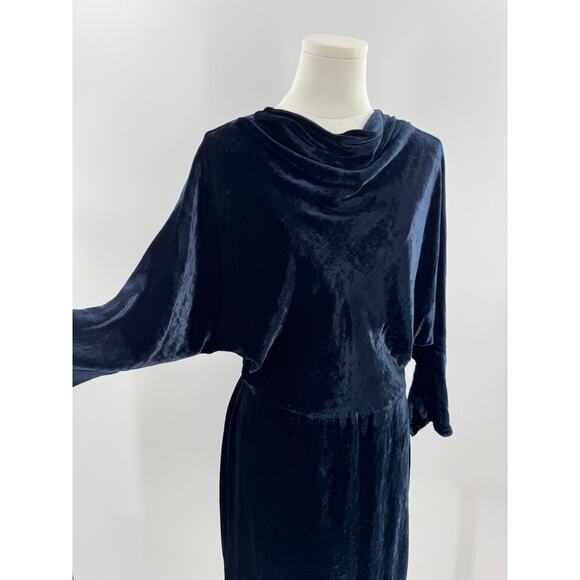 A.L.C. Velvet Mini Dress Size 10 Marine Navy Dolman Sleeve Cowl Neck 8 M - Picture 1 of 10
